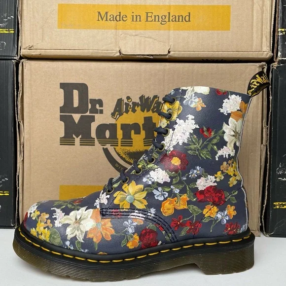 Dr. Martens 1460 Pascal Darcy Floral Print Navy Blue Leather Boho Boots UK 4 - Picture 6 of 17